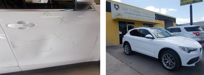 before and after results, white suv | Star Collision Repair Auto Shop San Antonio