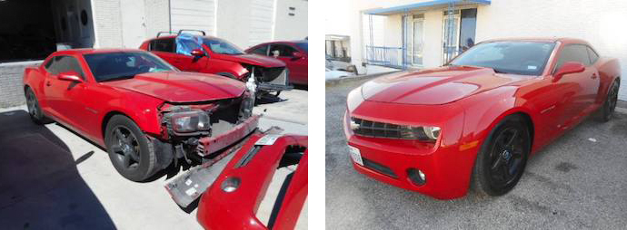 before and after, red sports car | Star Collision Repair Auto Shop San Antonio