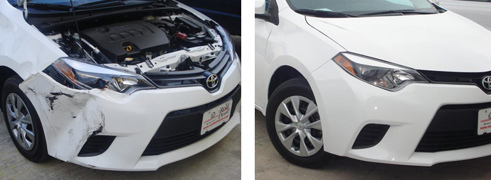 before and after repair, white car | Star Collision Repair Auto Shop San Antonio